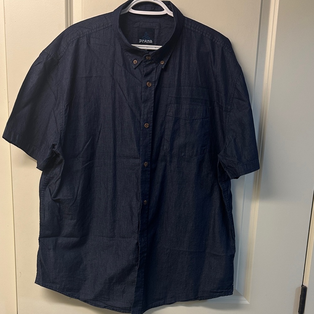 Prana Men's Dark Blue Casual Button Down Shirt